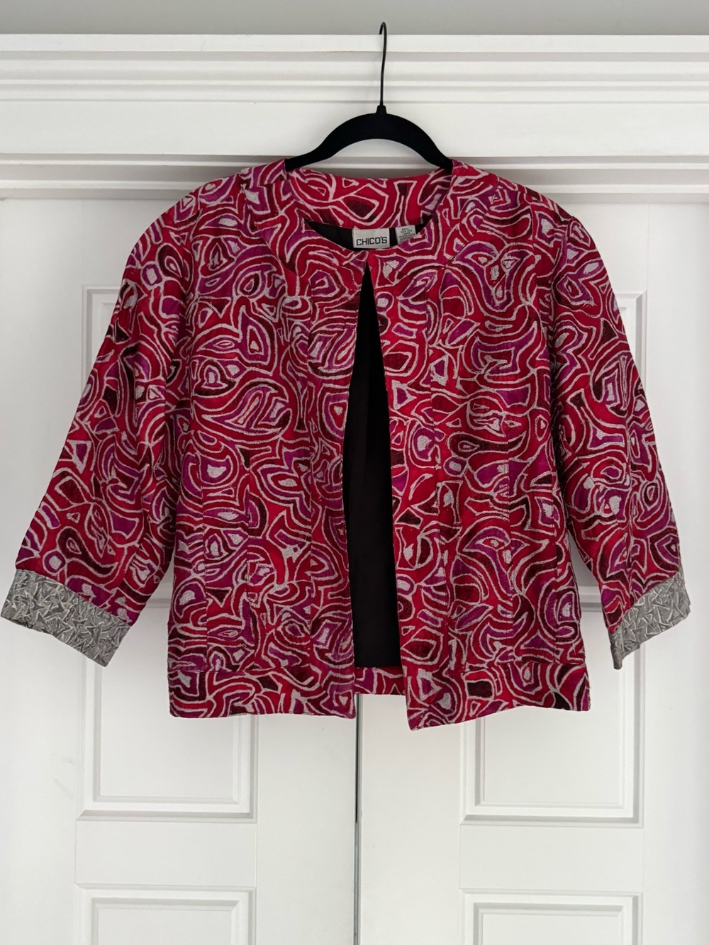 Vintage Silk Chico’s Red Pink Metallic Jacket - Lg